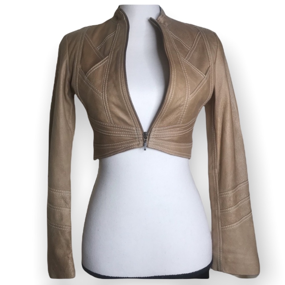 Genuine Leather Cropped Tan Jacket